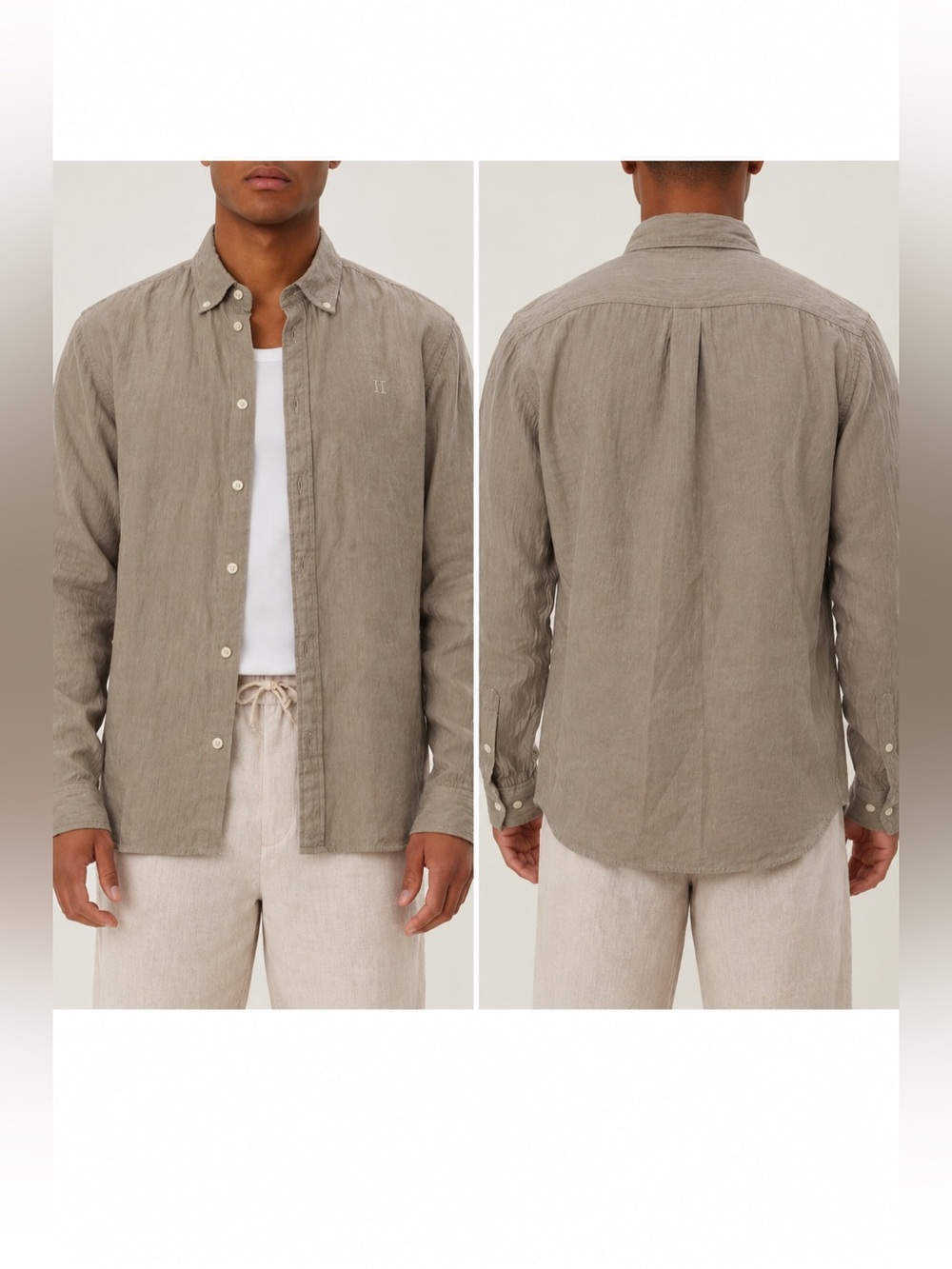 Les Deux Kristian Linen B.D. Shirt Men’s L Light Sand 100% Linen